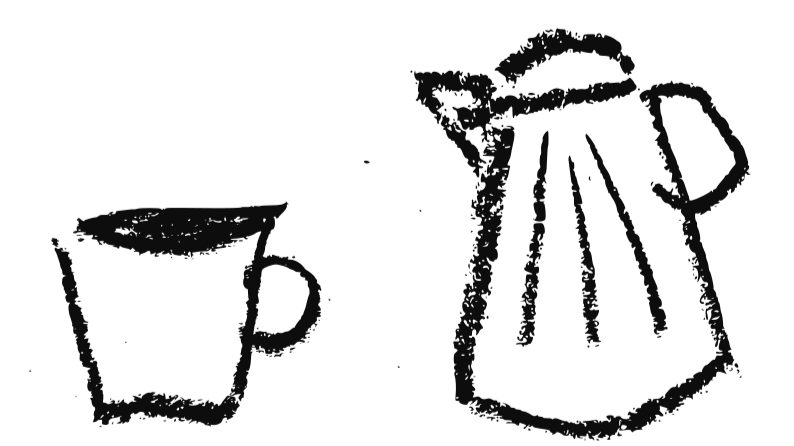 Drawing of a teacup and a teapot.