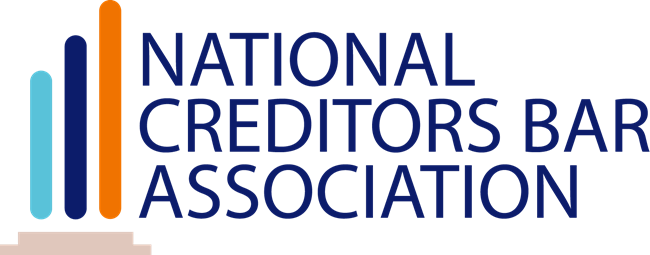 Logo of the National Creditors Bar Association featuring stylized vertical bars in blue, orange, and light blue next to the organization's name in dark blue text.