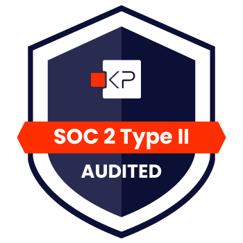 Shield emblem with a central white text box featuring a red square and XP logo, and a red banner with white text reading 'SOC 2 Type II,' indicating authorization or certification status.