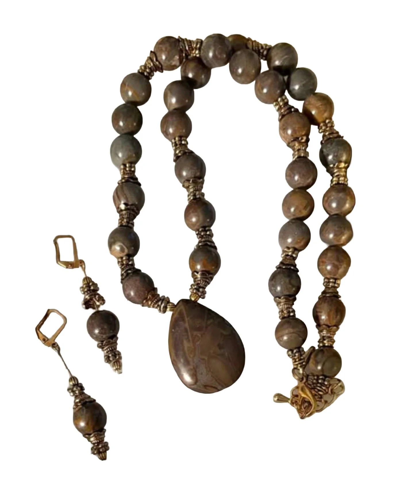 Brown Beaded Necklace & Earrings