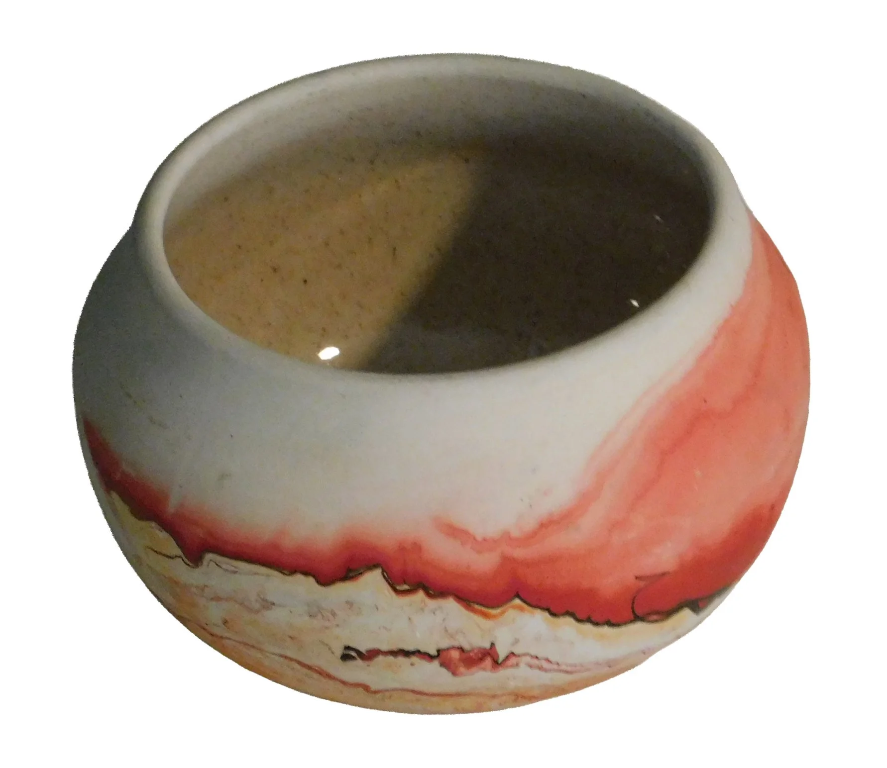 Vintage Nemadji pottery vase marbled paint design Orange Red Gray