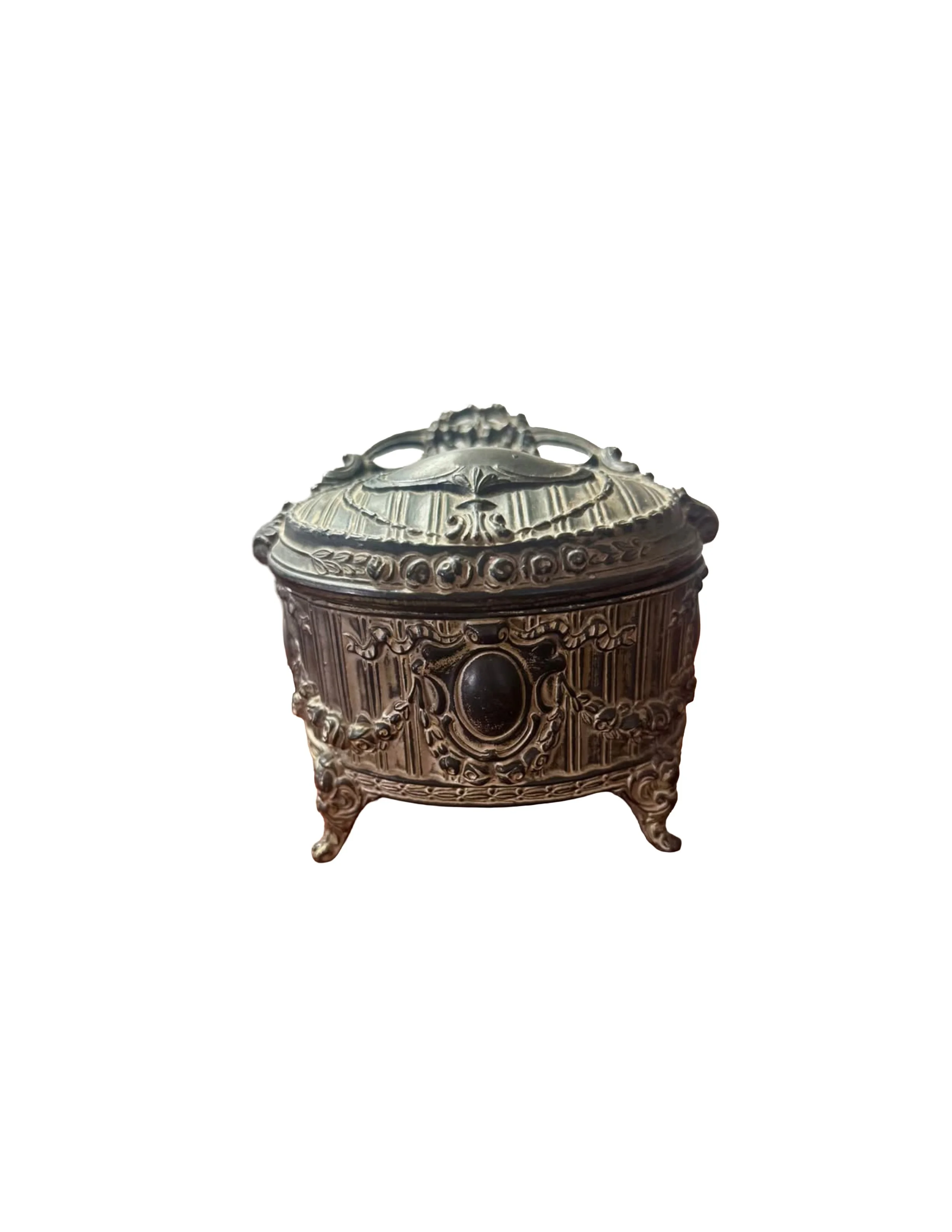 Vintage Antique Art Nouveau-Style Footed Metal Trinket or Jewelry Casket