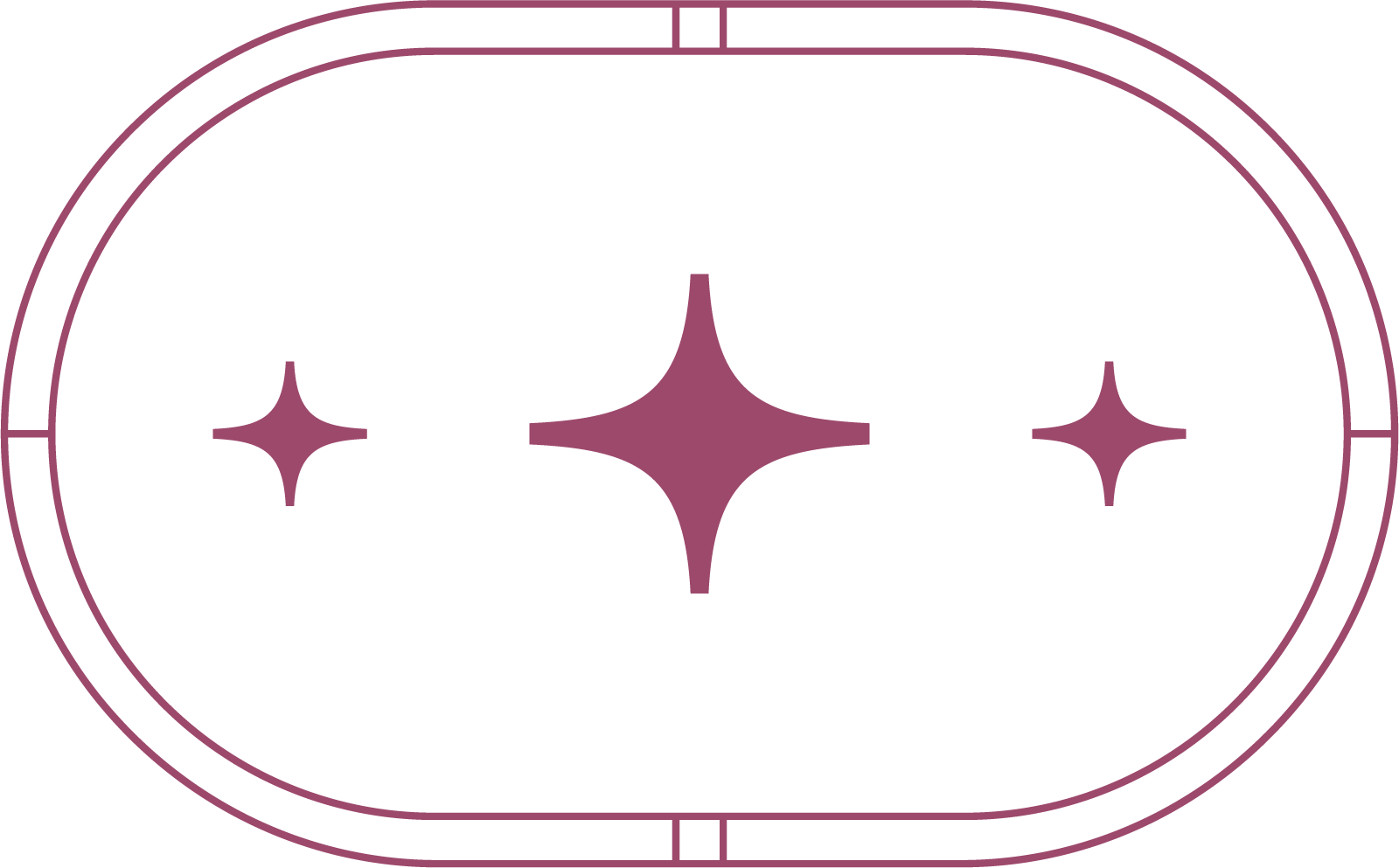 A stylized photobooth logo, featuring three four-pointed stars inside an oval outline, using pink lines.