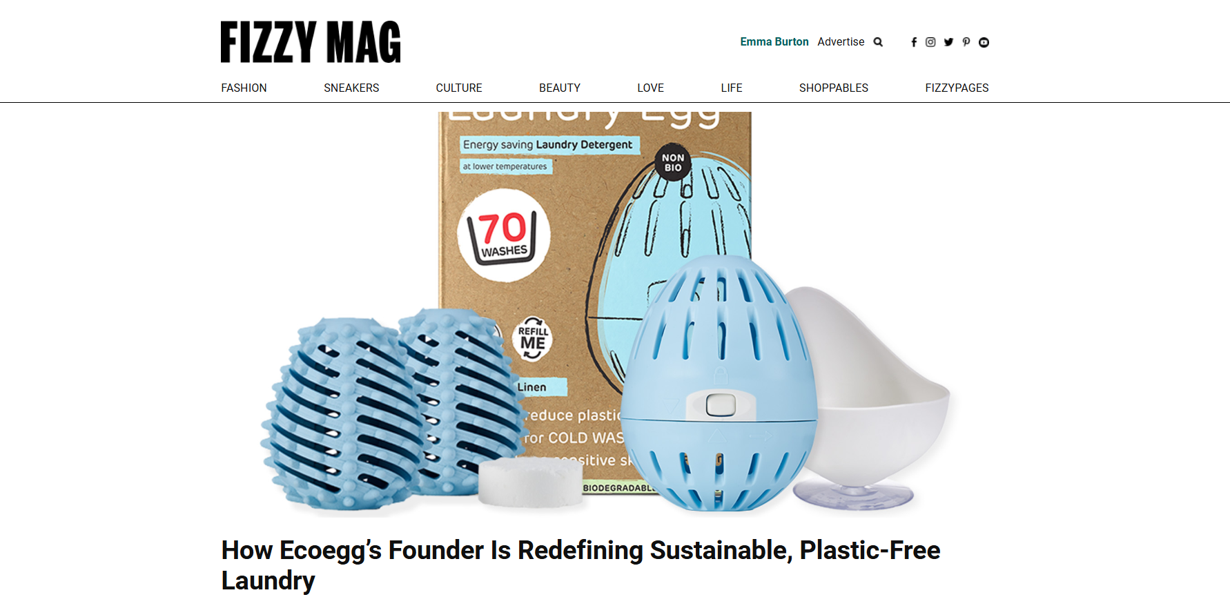 Fizzy Mag press feature interview layout for Ecoegg sustainable laundry brand