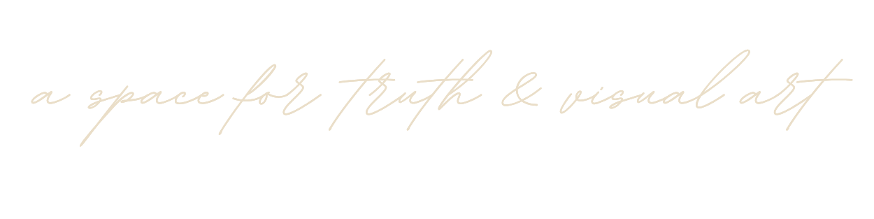 Handwritten style text saying, "a space for truth & visual art" on a black background.