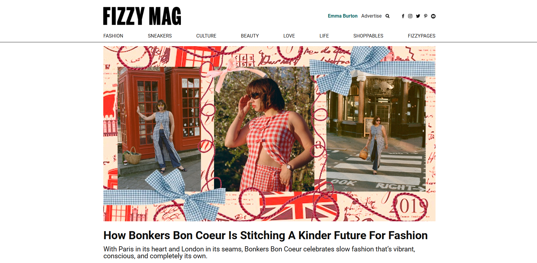 Fizzy Mag press feature titled How Bonkers Bon Coeur Is Stitching A Kinder Future For Fashion