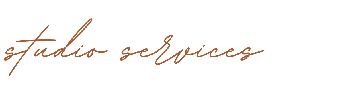 Logo with the words 'studio services' written in cursive brown text.