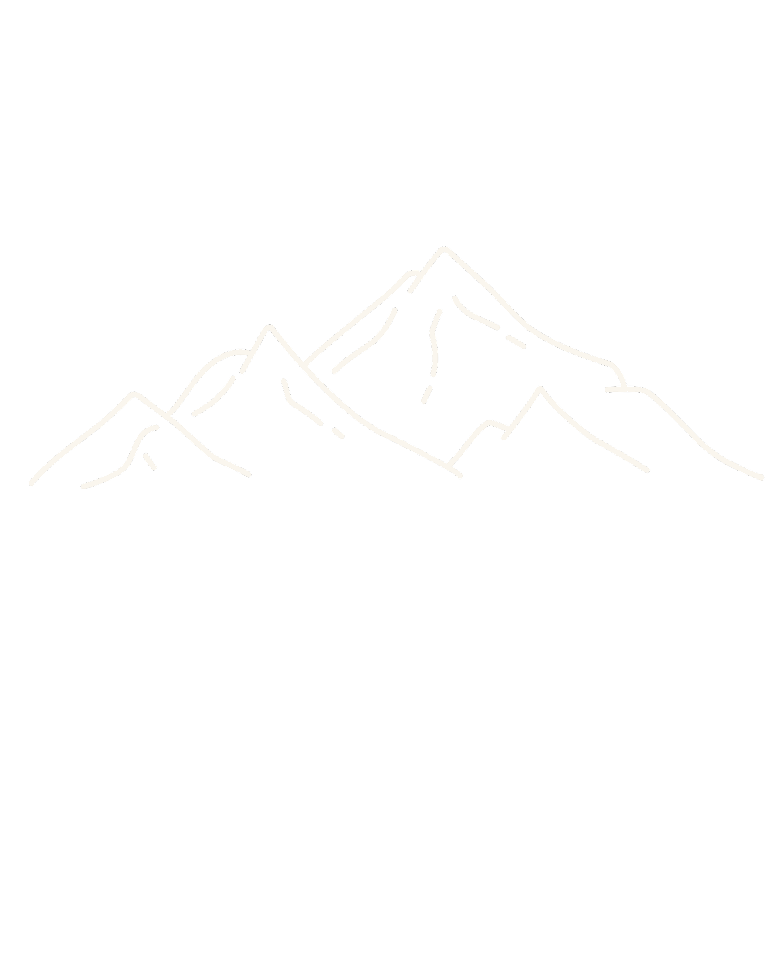 Line drawing of a mountain range with multiple peaks on a black background.