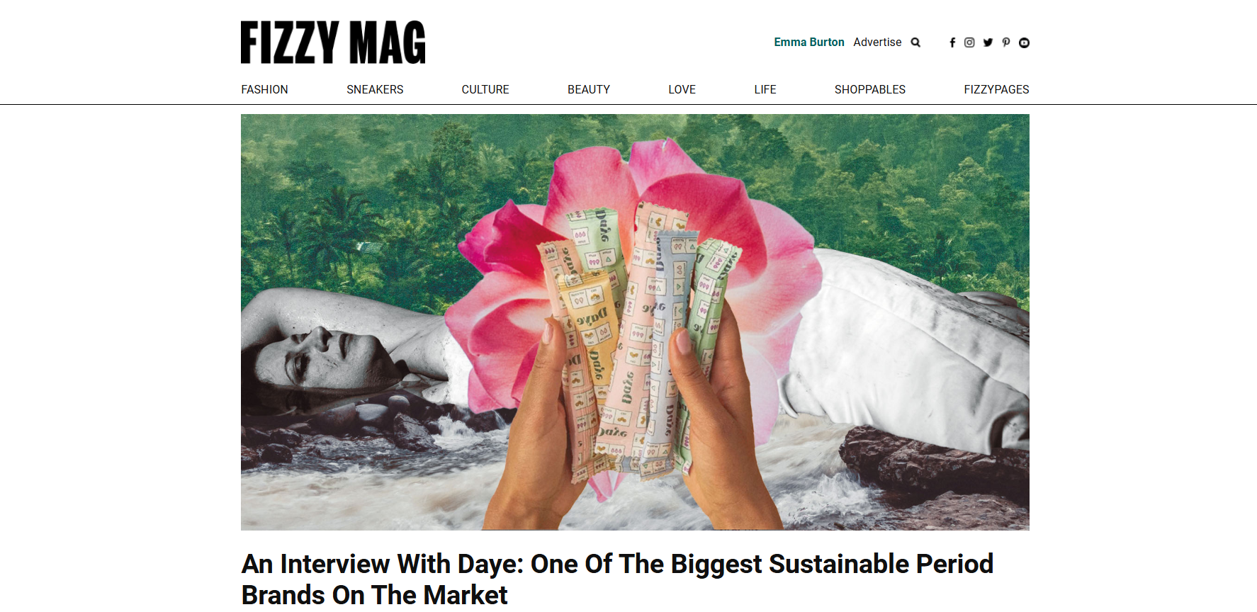 Fizzy Mag press feature titled An Interview With Daye One Of The Biggest Sustainable Period Brands On The Market
