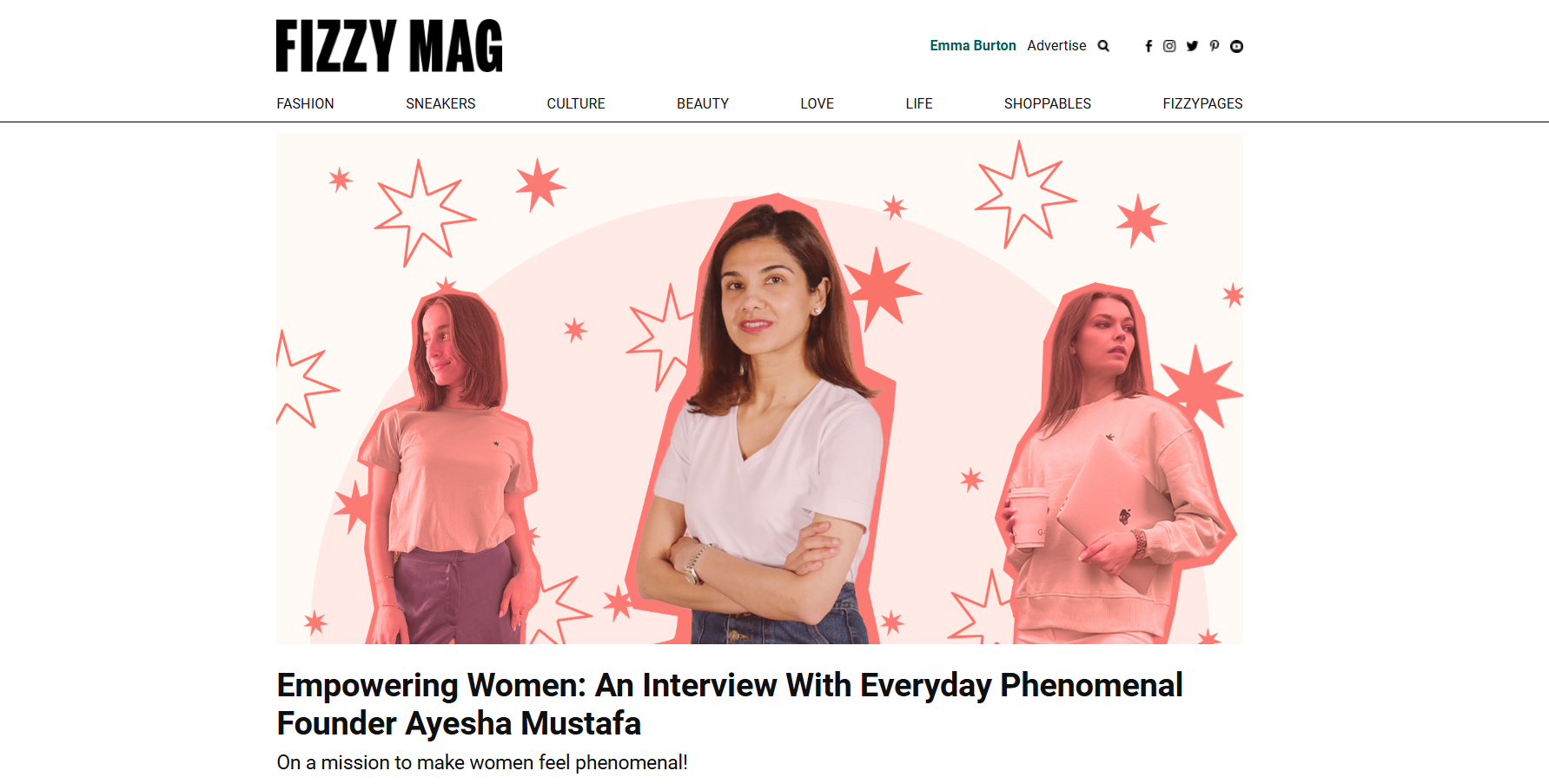 Fizzy Mag digital editorial feature layout for Everyday Phenomenal sustainable ethical loungewear brand