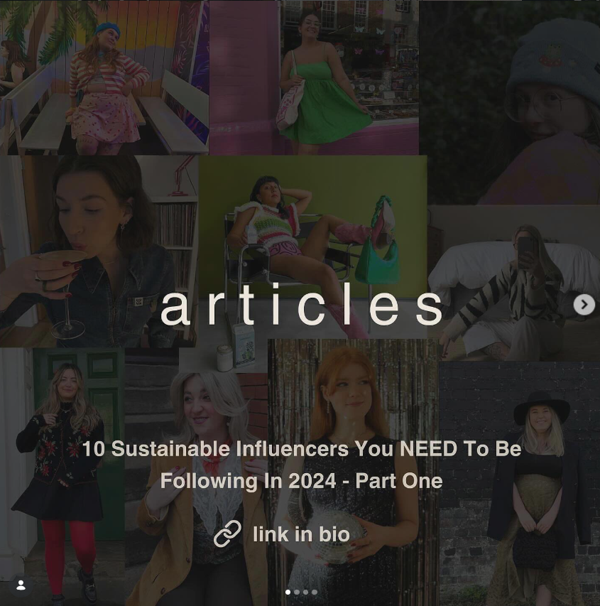 Instagram carousel cover graphic for 10 Sustainable Influencers You NEED To Be Following In 2024