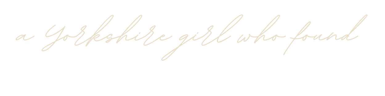 Text saying 'a Yorkshire girl who found' in elegant cursive font on a black background.