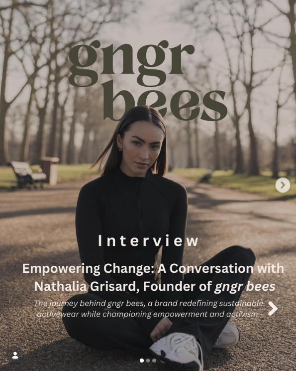 Instagram collaborative post graphic for the gngrbees planet positive athleisure editorial feature with @emmaburtonblog