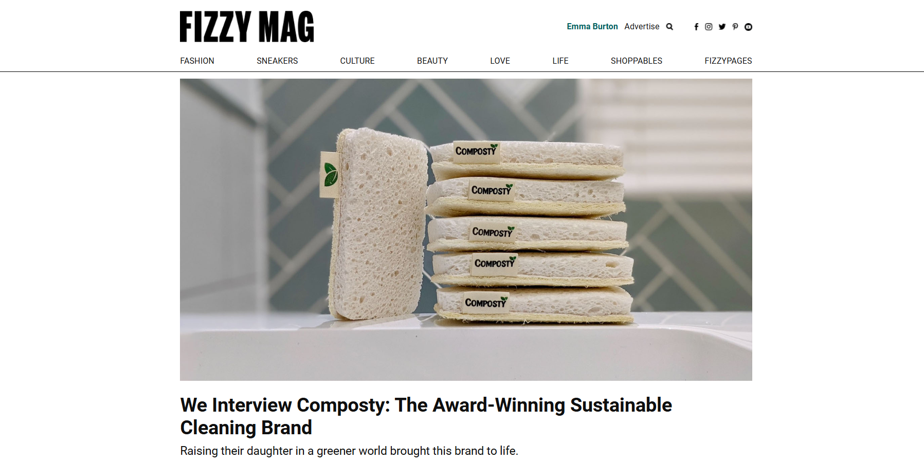 Fizzy Mag press feature titled We Interview Composty The Award-Winning Sustainable Cleaning Brand