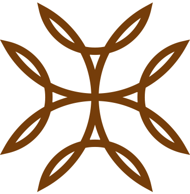 A symmetrical, abstract design resembling a star or snowflake in brown.