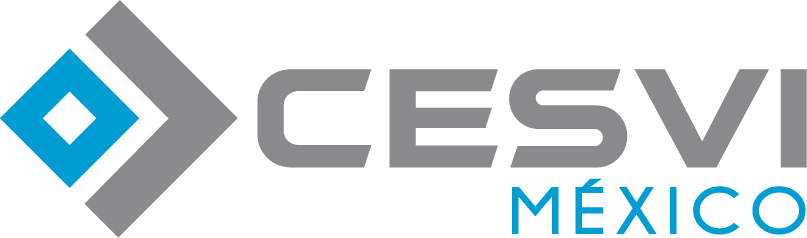 Logotipo de CESVI México con un diseño en tonos grises, azul y negro.