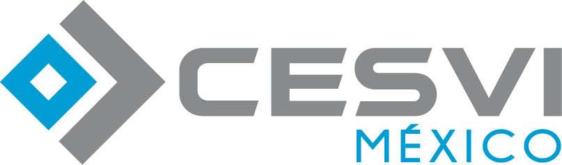 Logo de CESVI México en fondo negro con símbolos y texto en colores gris y azul