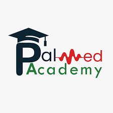Logo for Palmed Academy featuring a graduation cap and a heartbeat line.