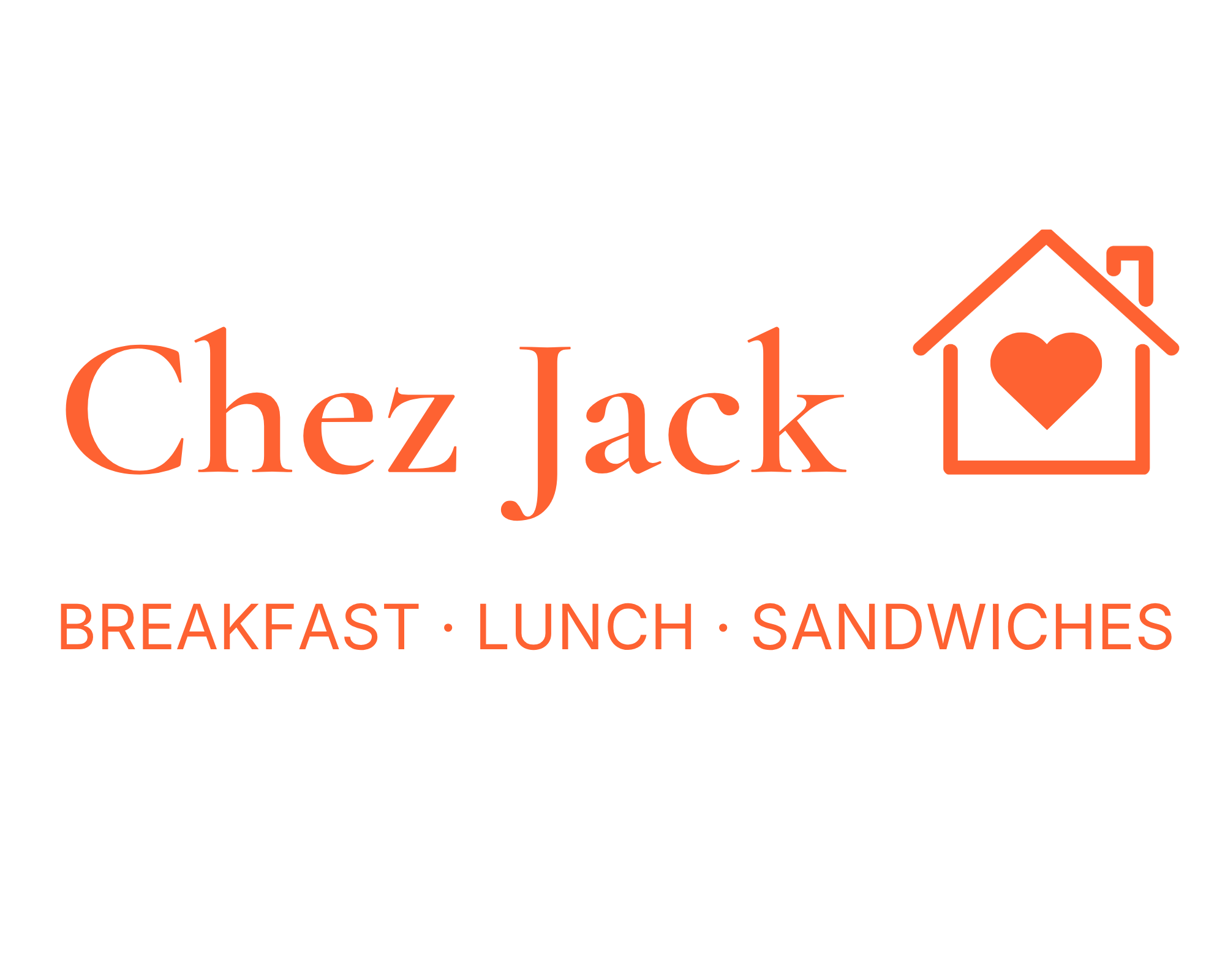 Logo for Chez Jack, a breakfast, lunch, and sandwich restaurant, featuring a house with a heart inside.