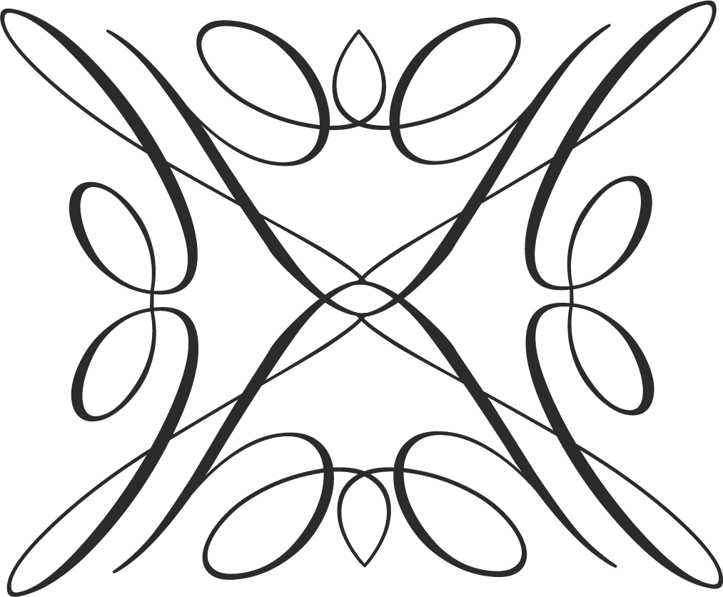 Minimal ornamental monogram logo in soft gray on a white background.