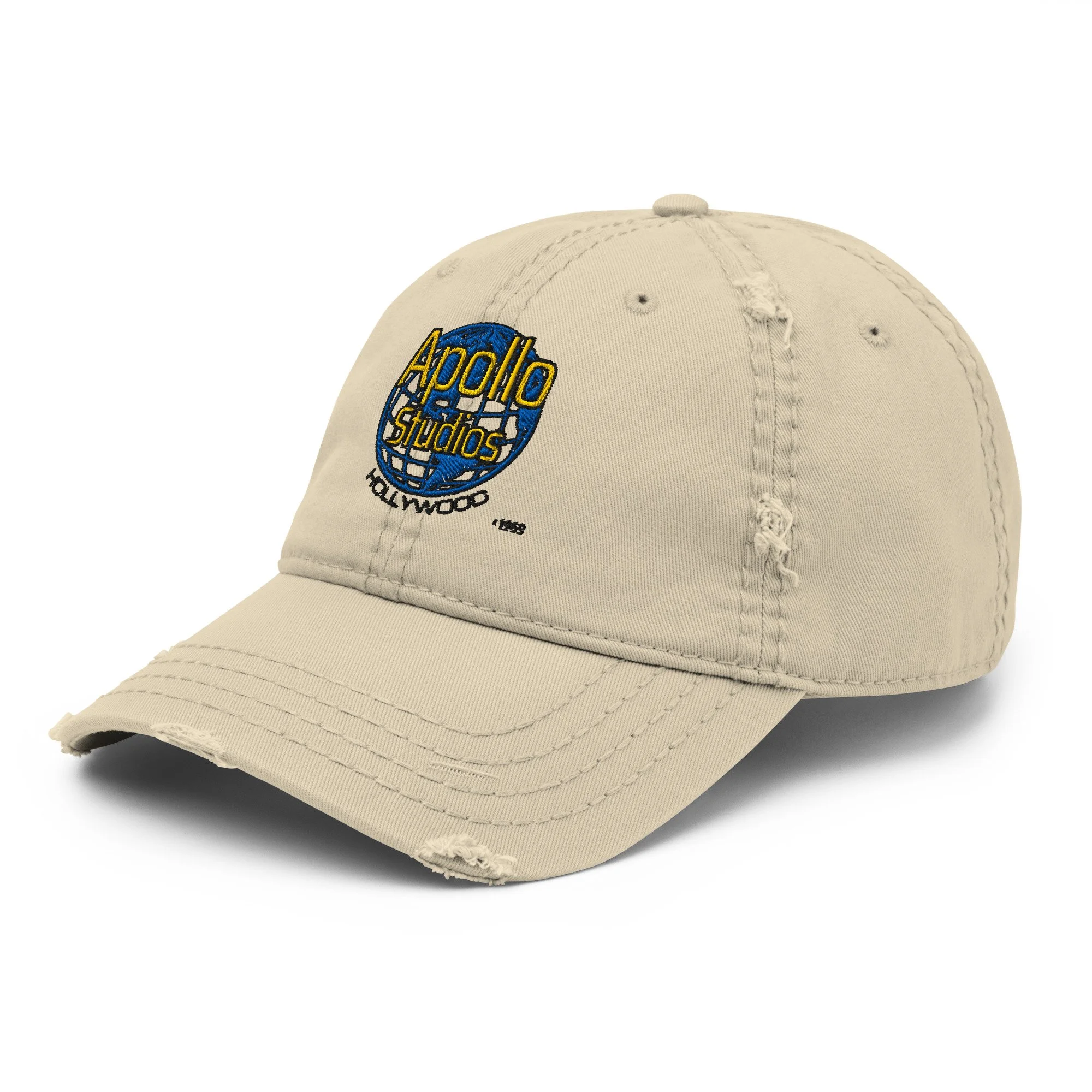 Hat — Person wearing retro Apollo hoax cap with vintage globe logo — Apollo hoax, conspiracy — Etherfolk
