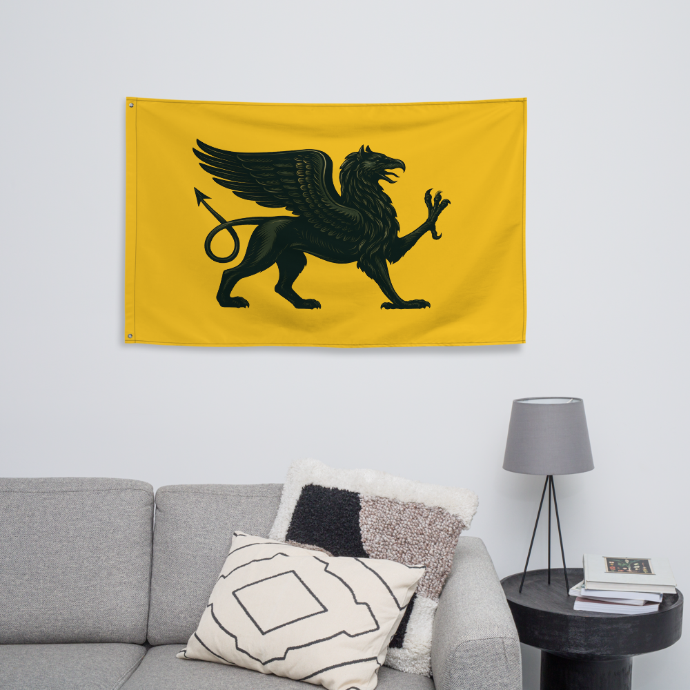 Wall flag — Tartarian banner displayed indoors with symbolic design — alternative history, hidden knowledge — Etherfolk