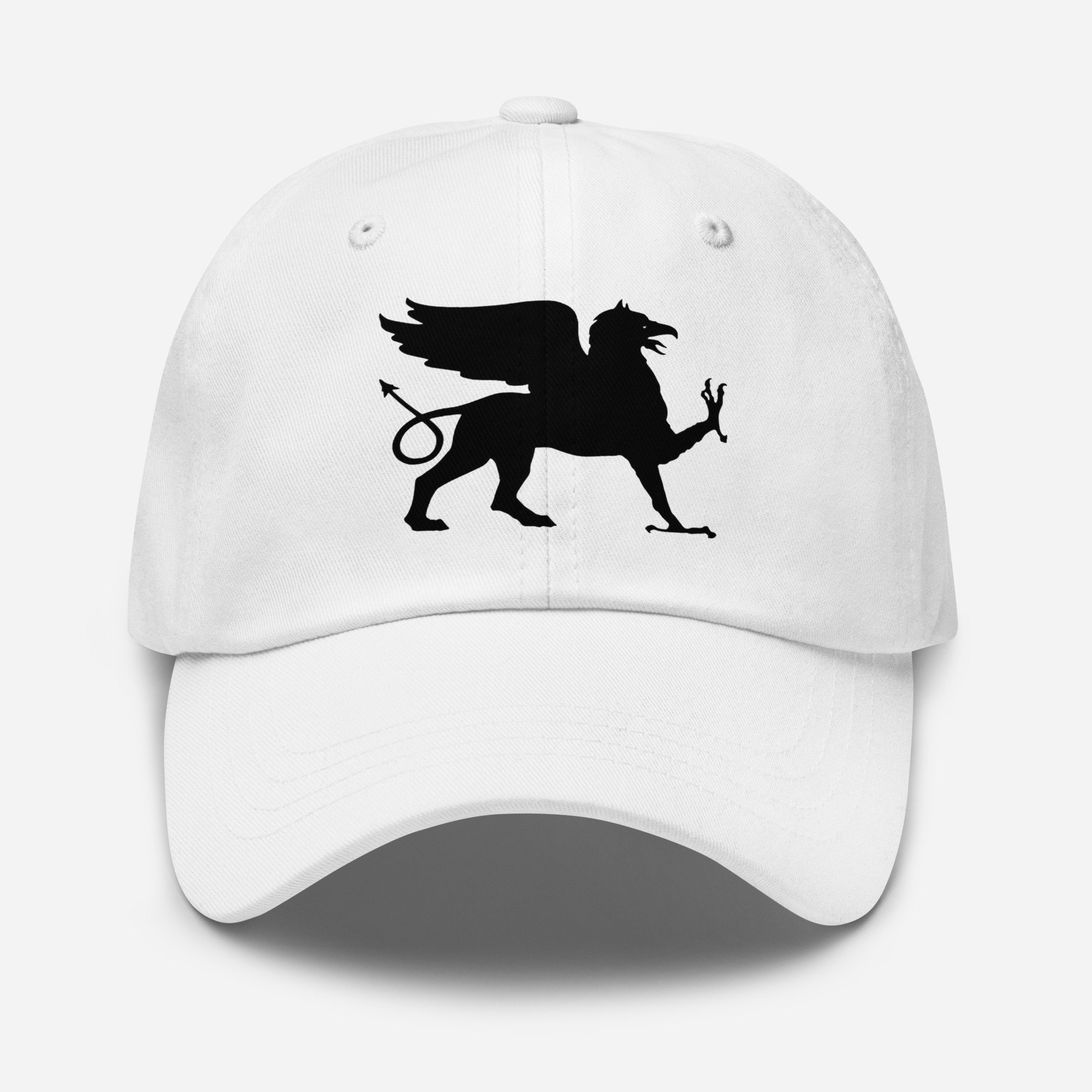 Dad Hat — Black embroidered griffin on cotton twill front, Tartarian standard design — Alternative history — Etherfolk