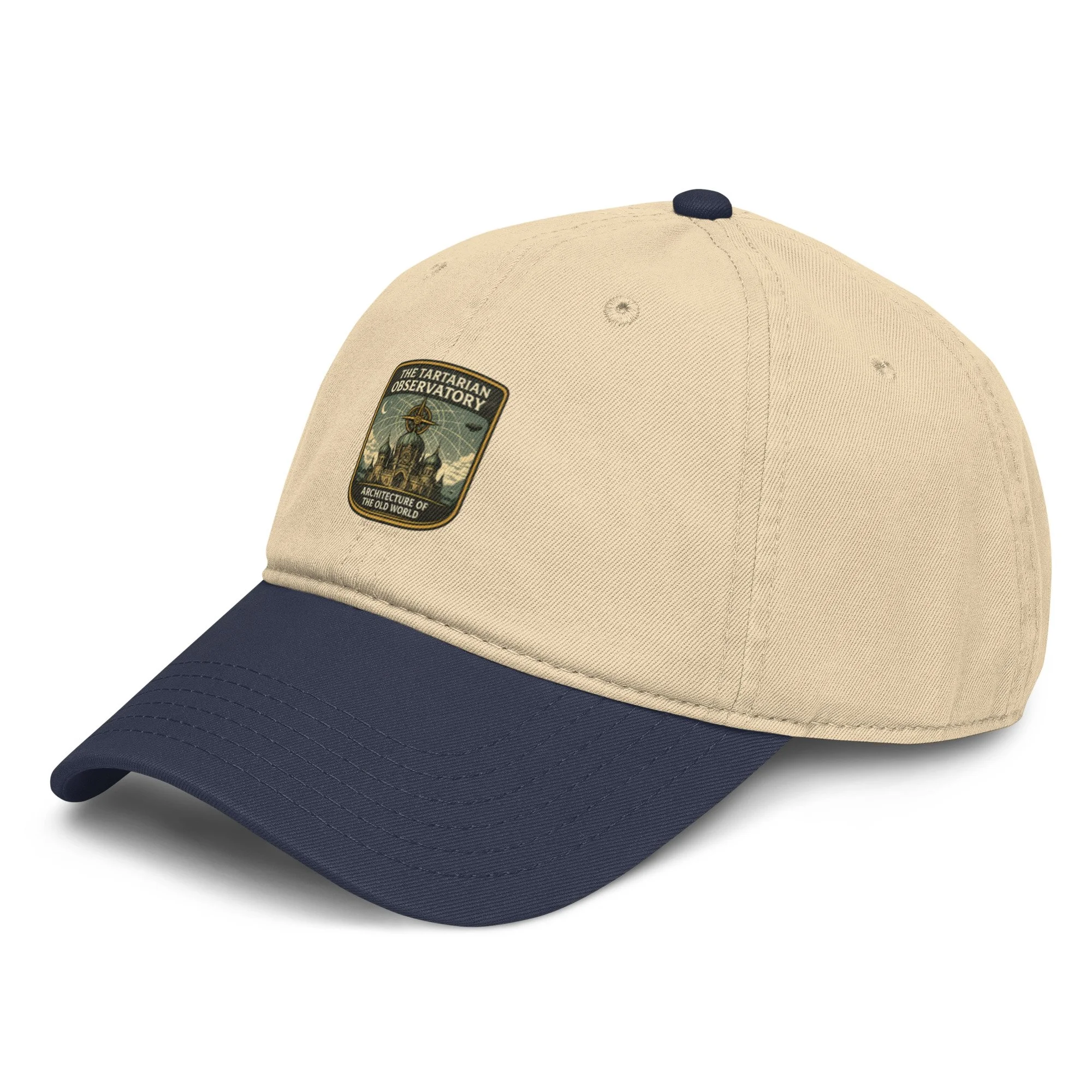 Cap worn by person showcasing Tartarian observatory design — alternative history — Etherfolk