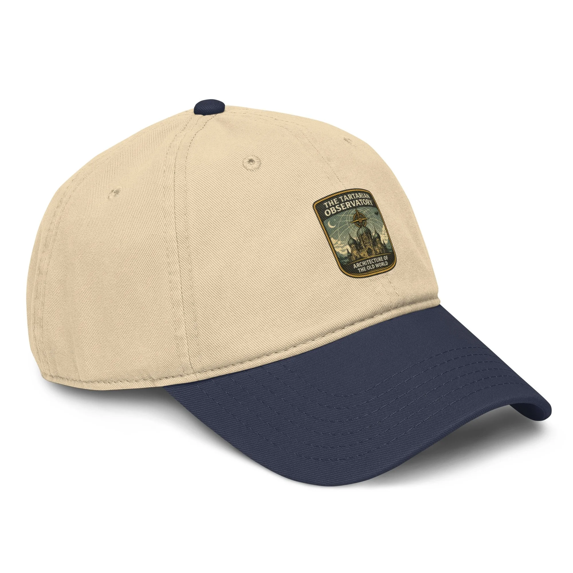 Hat — Tartarian Observatory cap shown from alternate angle revealing unstructured crown and adjustable strap — hidden history