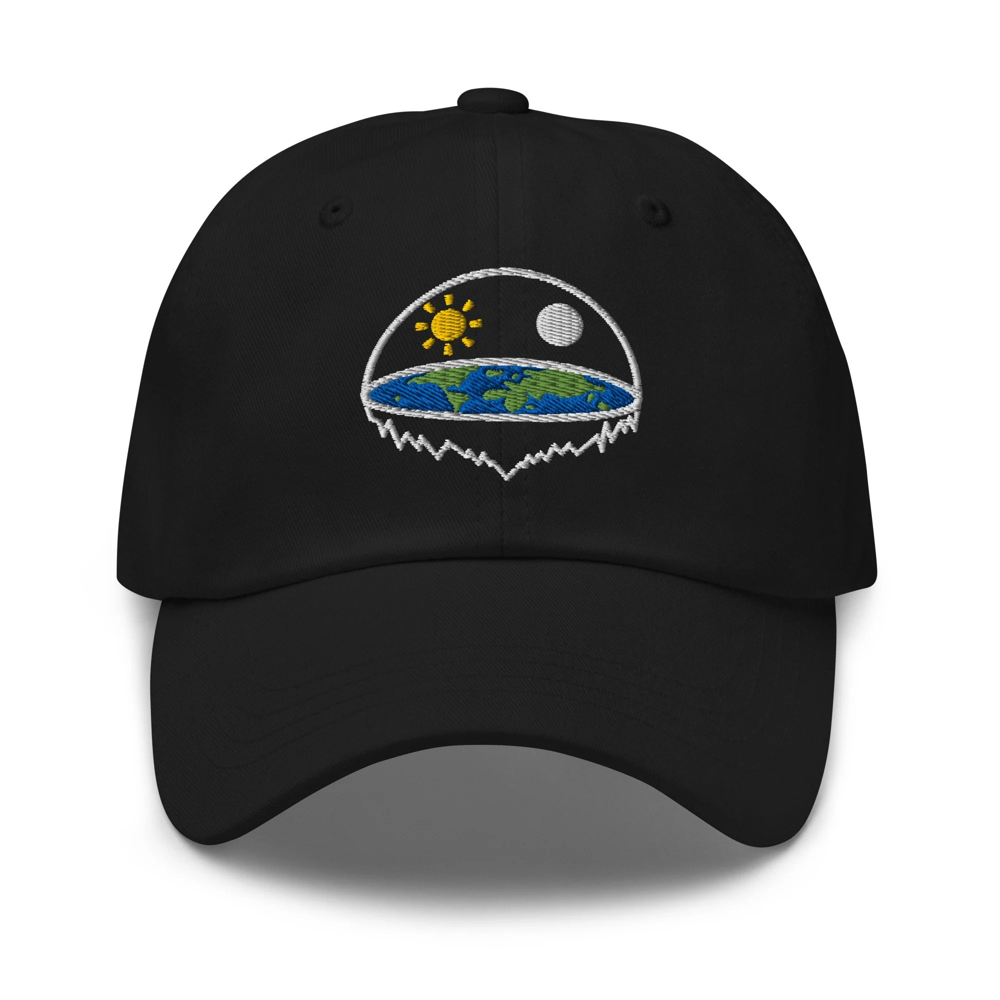 Dad hat with embroidered flat earth dome cosmology symbol — firmament design — Etherfolk