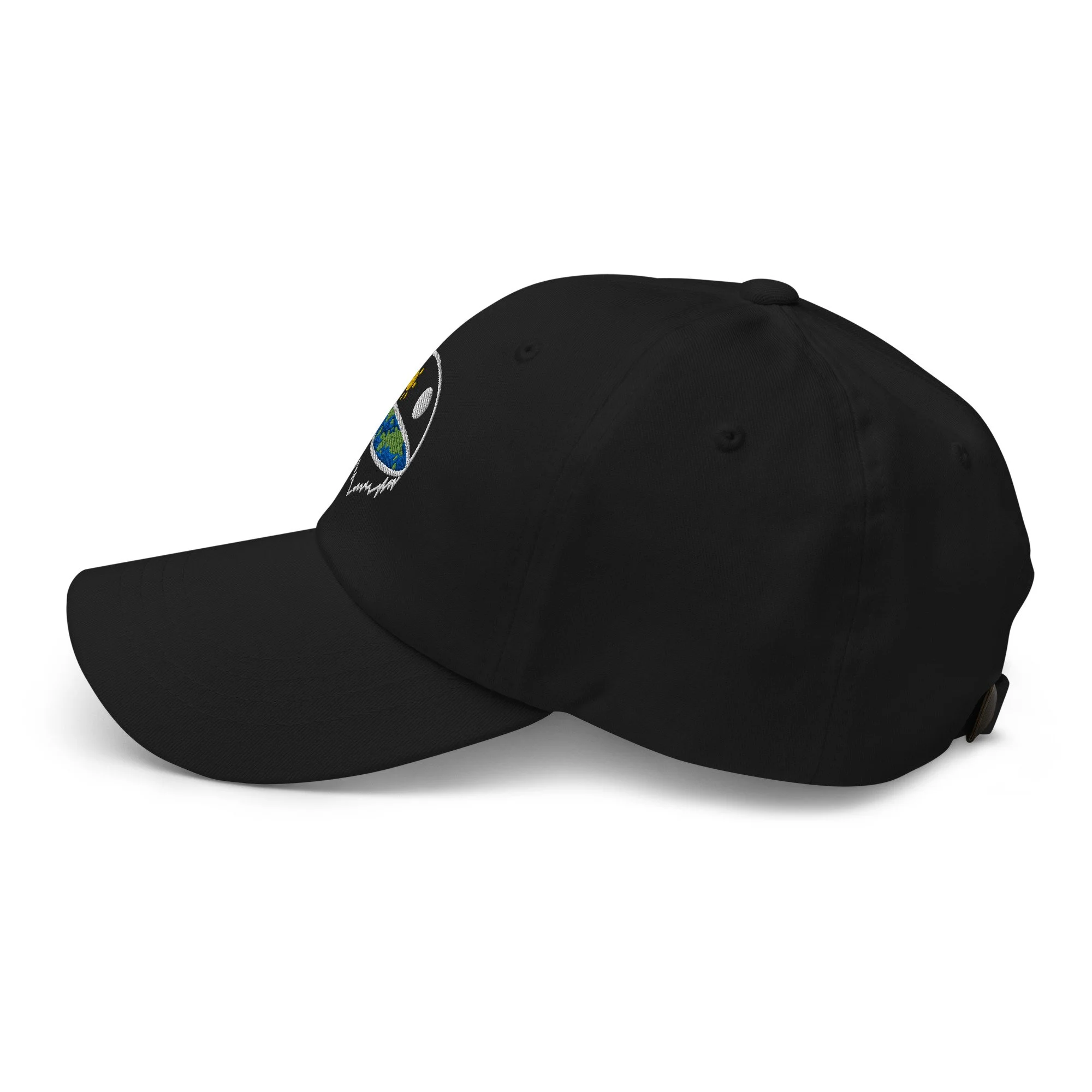 Dad hat showing alternate angle of embroidered flat earth dome symbol — firmament cosmology — Etherfolk