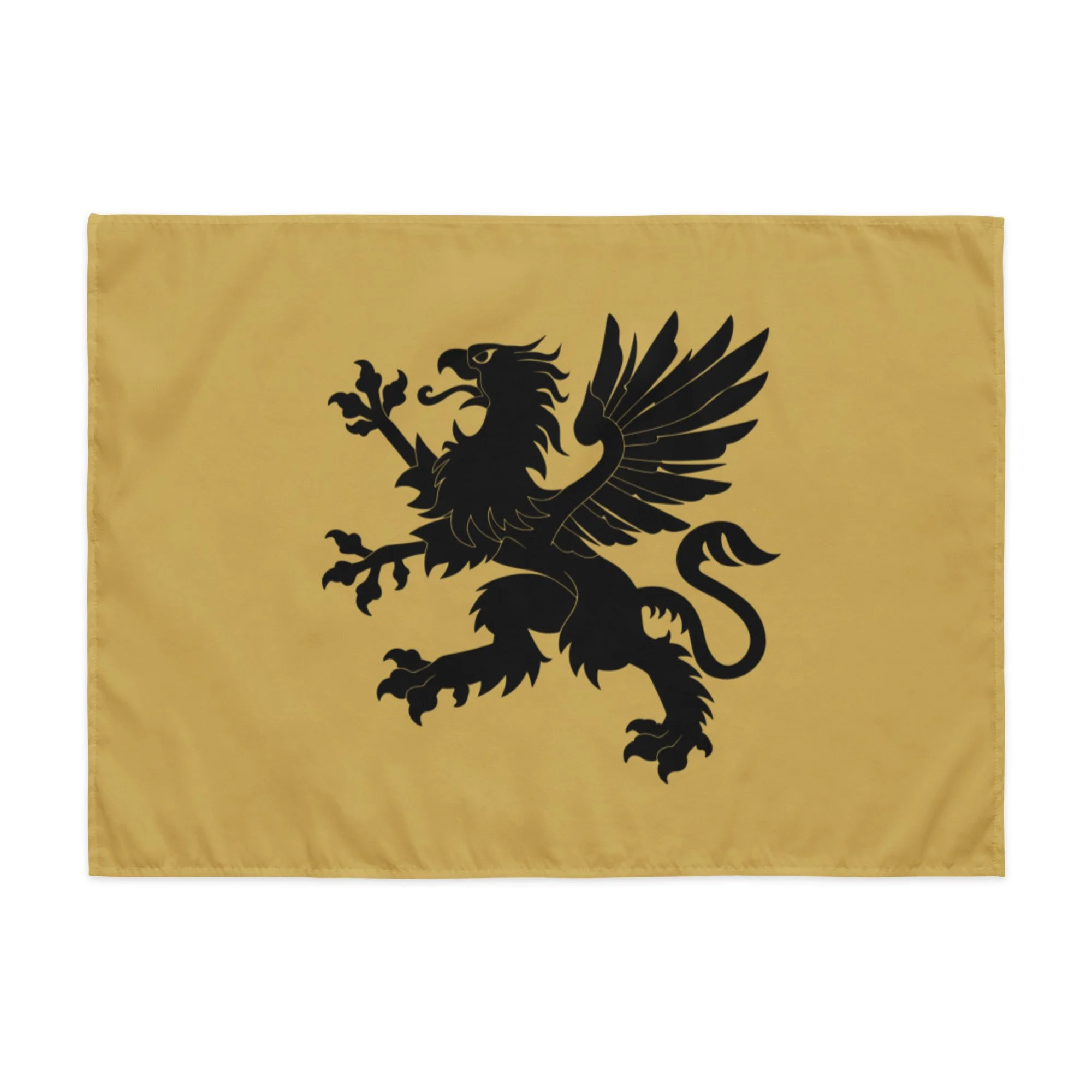 Wall flag — Tartarian griffin emblem centered on fabric tapestry with vintage engraving aesthetic — alternative history — Eth