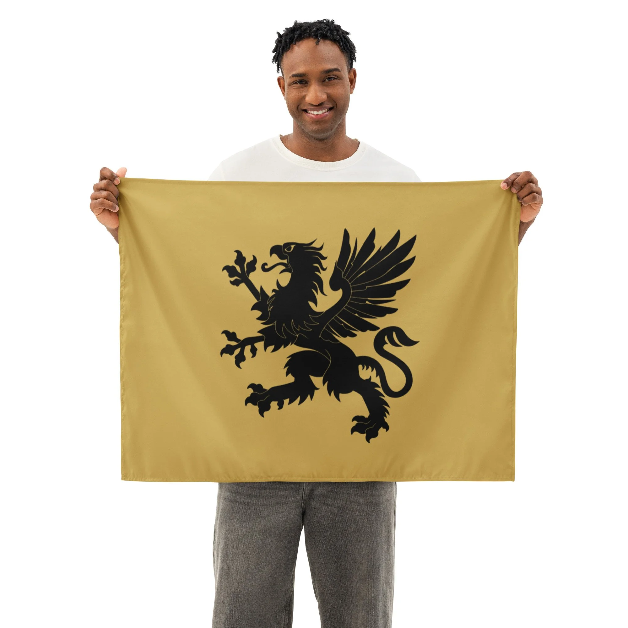 Wall flag detail — intricately engraved Tartarian griffin with ornate vintage styling — hidden history — Etherfolk