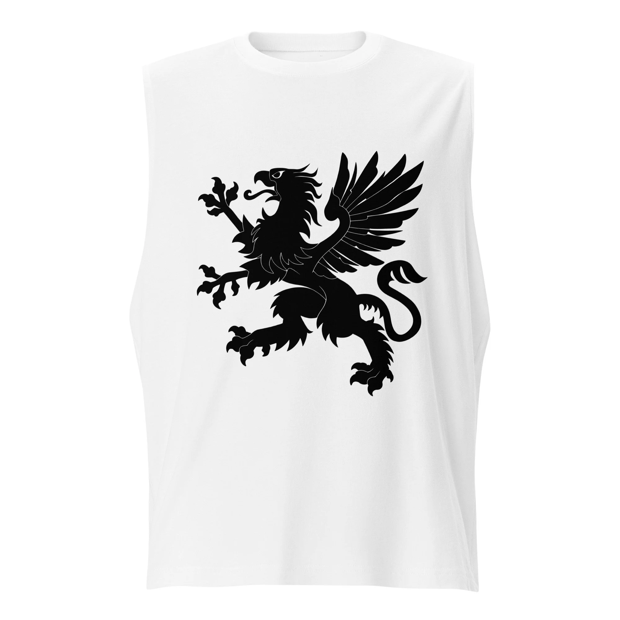 Muscle shirt — close-up of soft airlume cotton tank with Tartarian griffin design detail — alternative history — Etherfolk