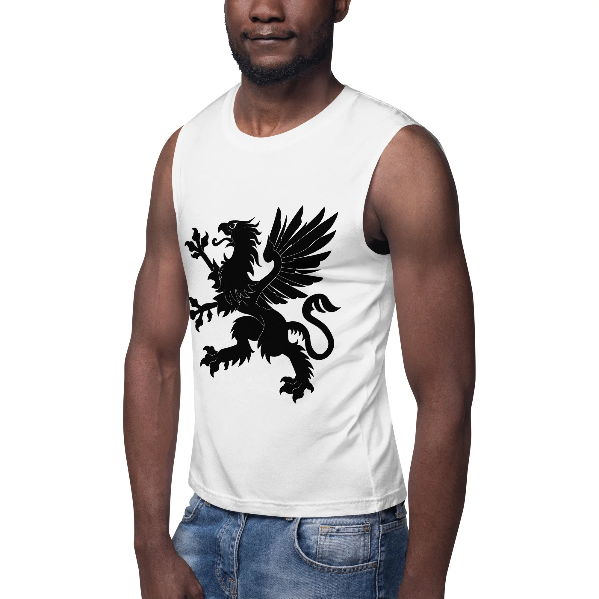Muscle shirt — alternate angle view showcasing relaxed fit and low-cut armholes with Tartarian griffin design — alternative h