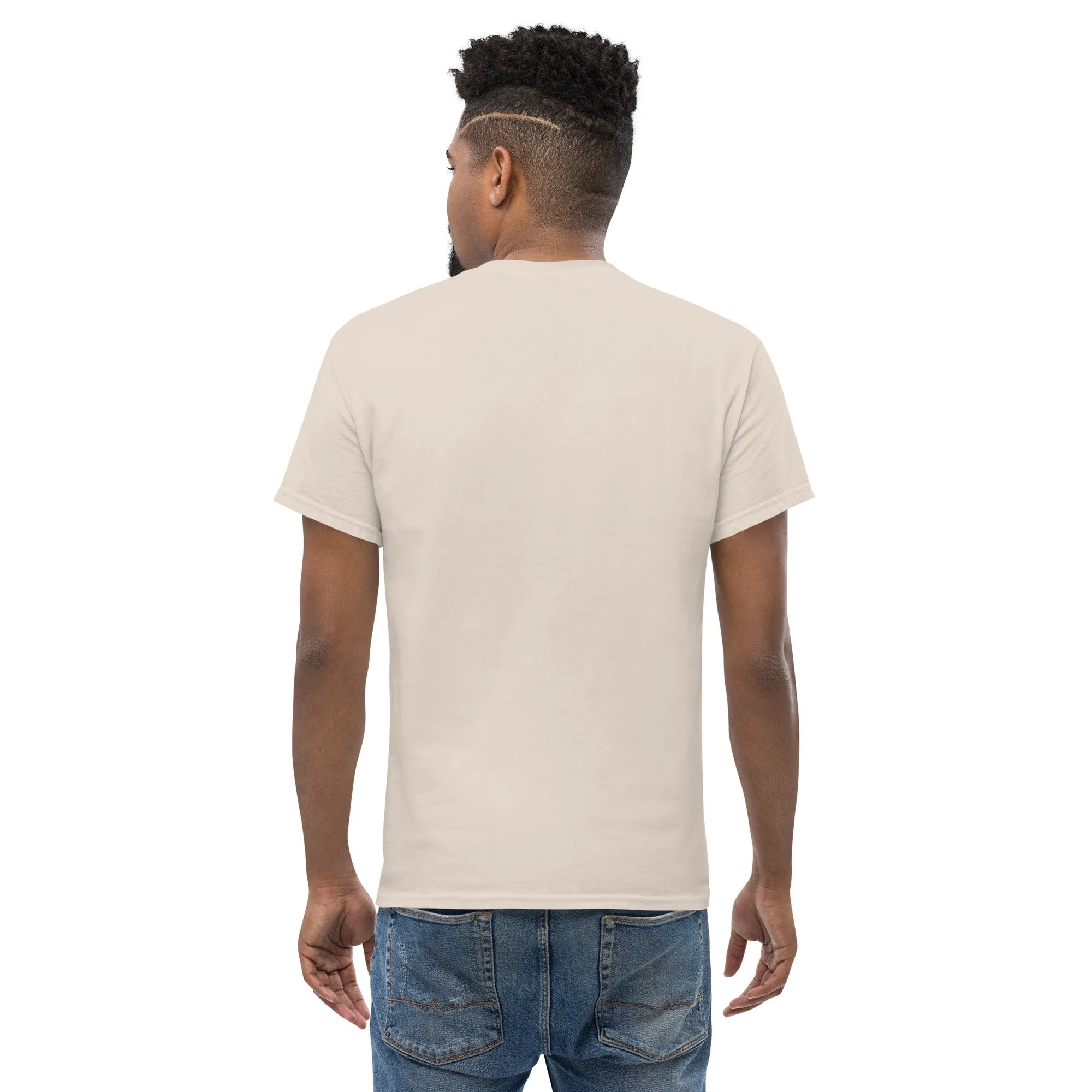 Unisex Classic Tee — back view showing structured fit and taped shoulders — Tartarian alternative history — Etherfolk