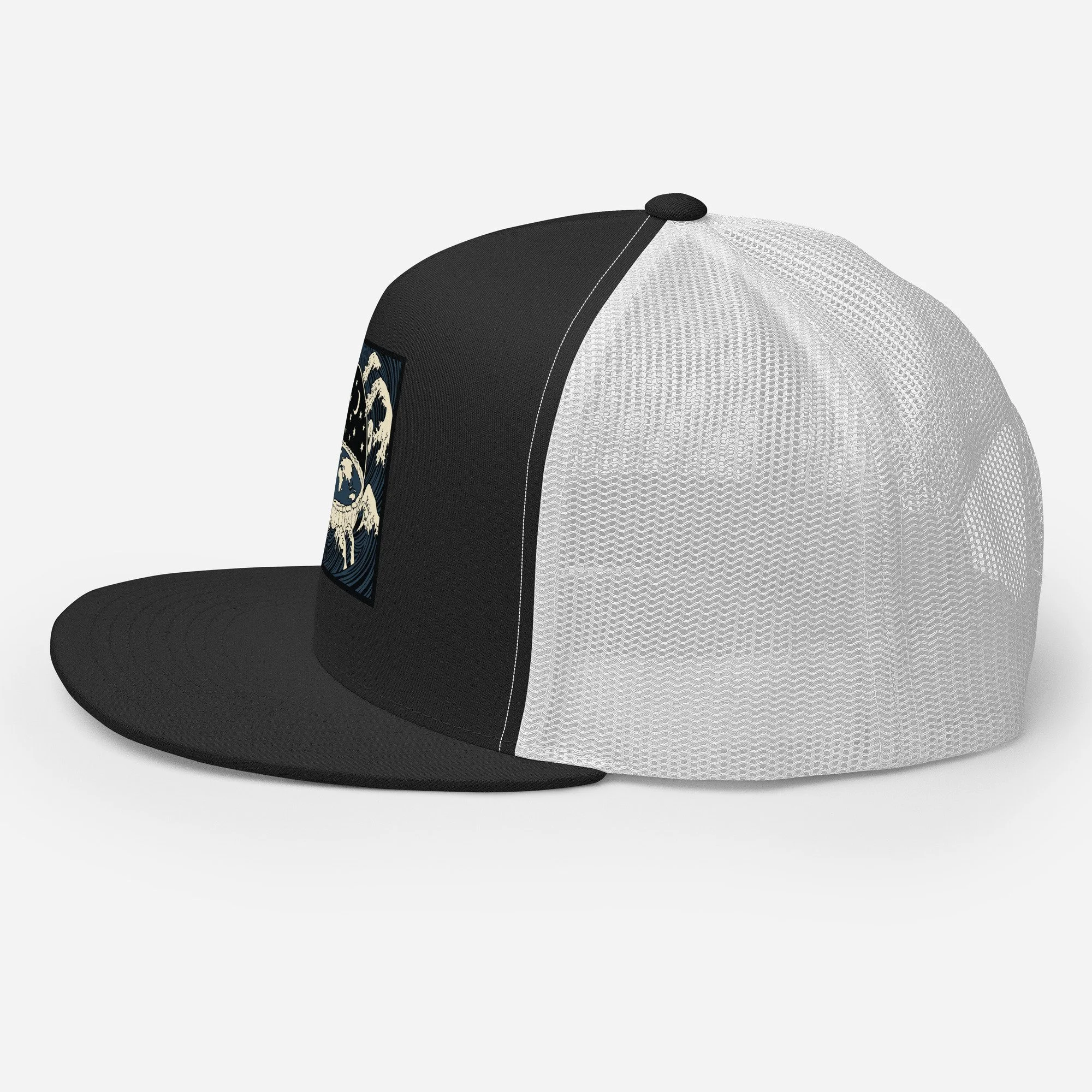Snapback trucker cap featuring vintage celestial design with waters above cosmology symbolism — Etherfolk