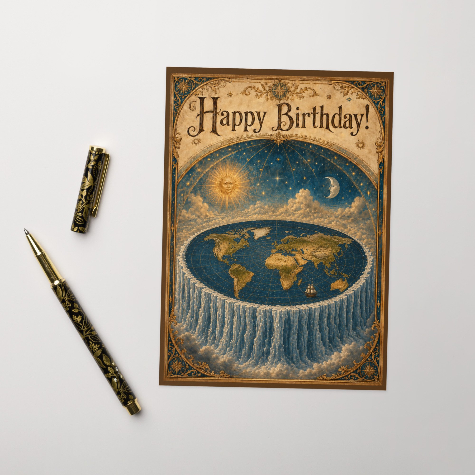 Greeting card — vintage celestial map with dome firmament illustration on cream cardstock — alternative history — Etherfolk