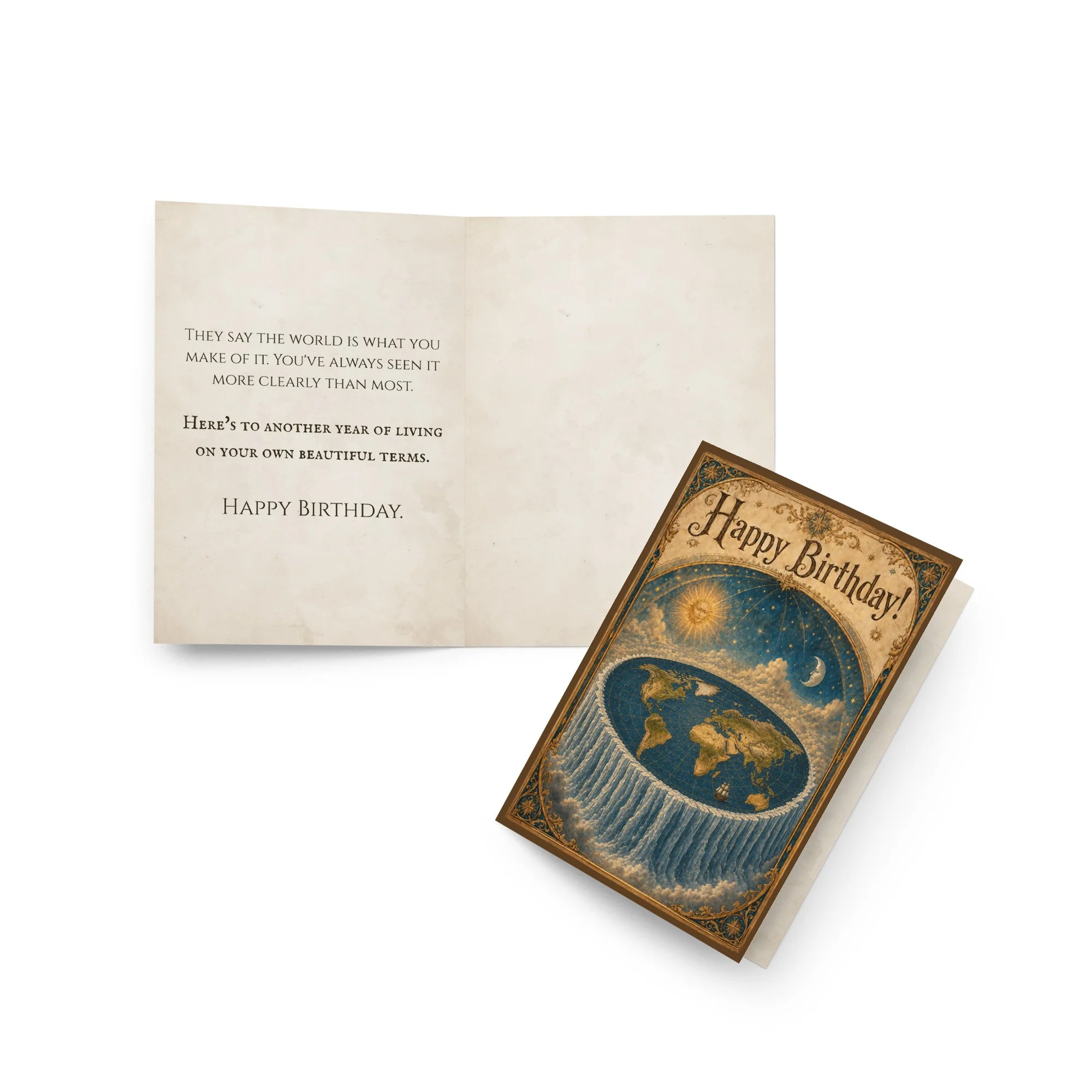 Greeting card — Vintage celestial map detail with ornate astronomical illustrations — flat earth, hidden history — Etherfolk