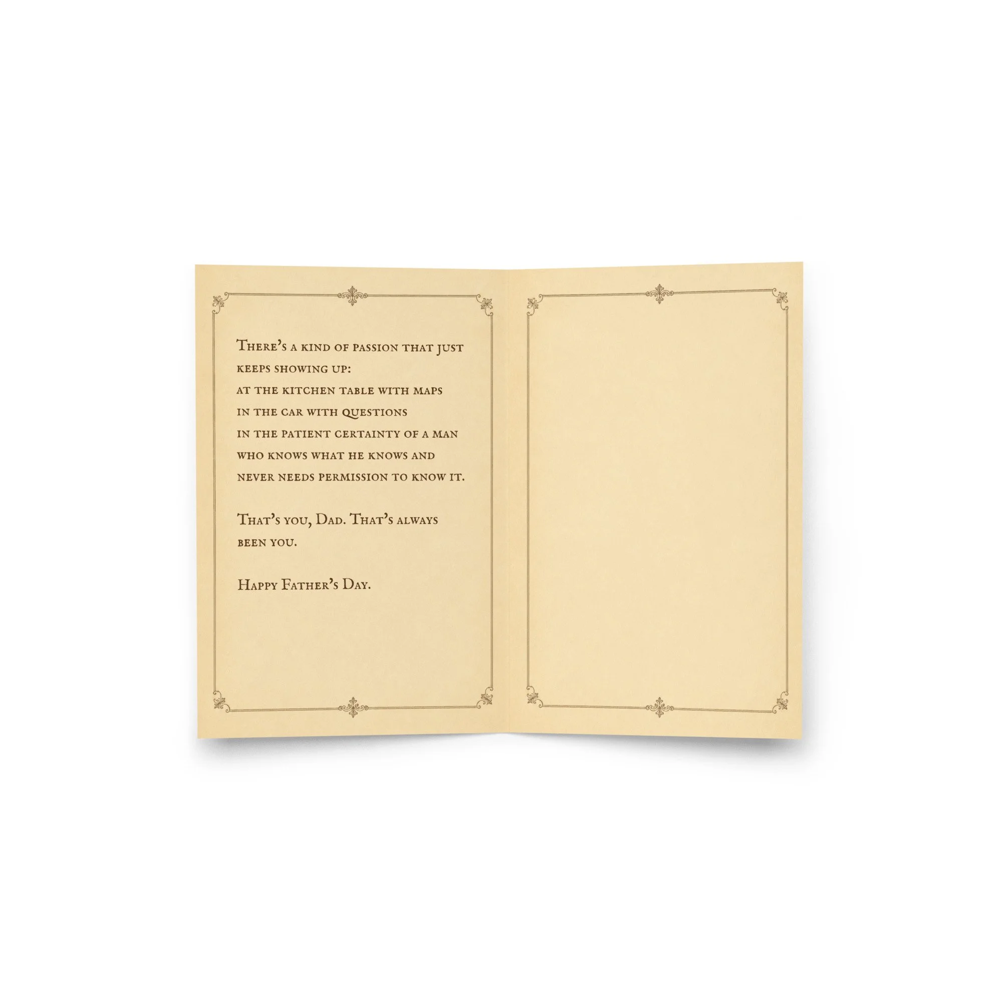 Greeting card — Father's Day card displayed with vintage cartographic flat earth design and golden Tartarian domes — alternat