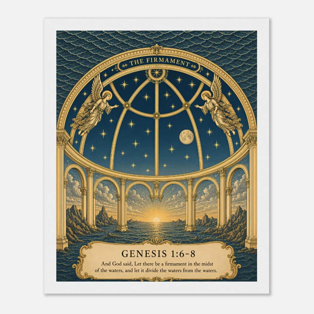 The Firmament Framed Poster, Genesis 1:6-8 Biblical Cosmology Wall Art