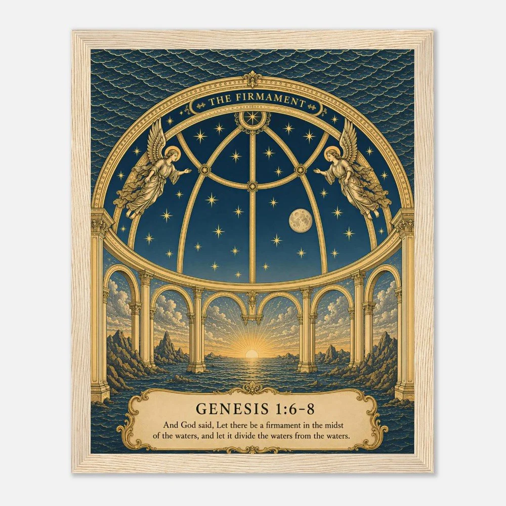 The Firmament Framed Poster, Genesis 1:6-8 Biblical Cosmology Wall Art