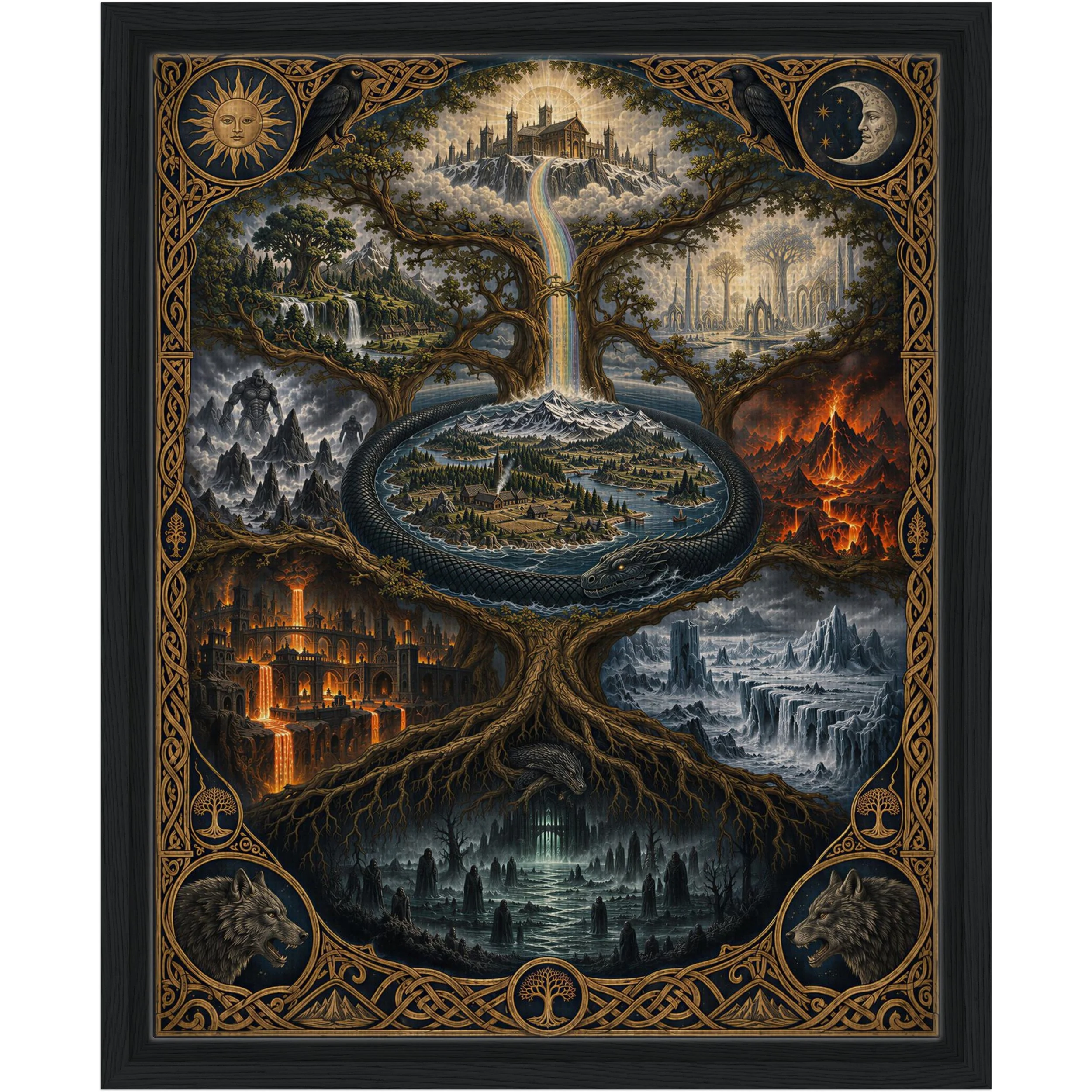 Yggdrasil Nine Realms Framed Canvas