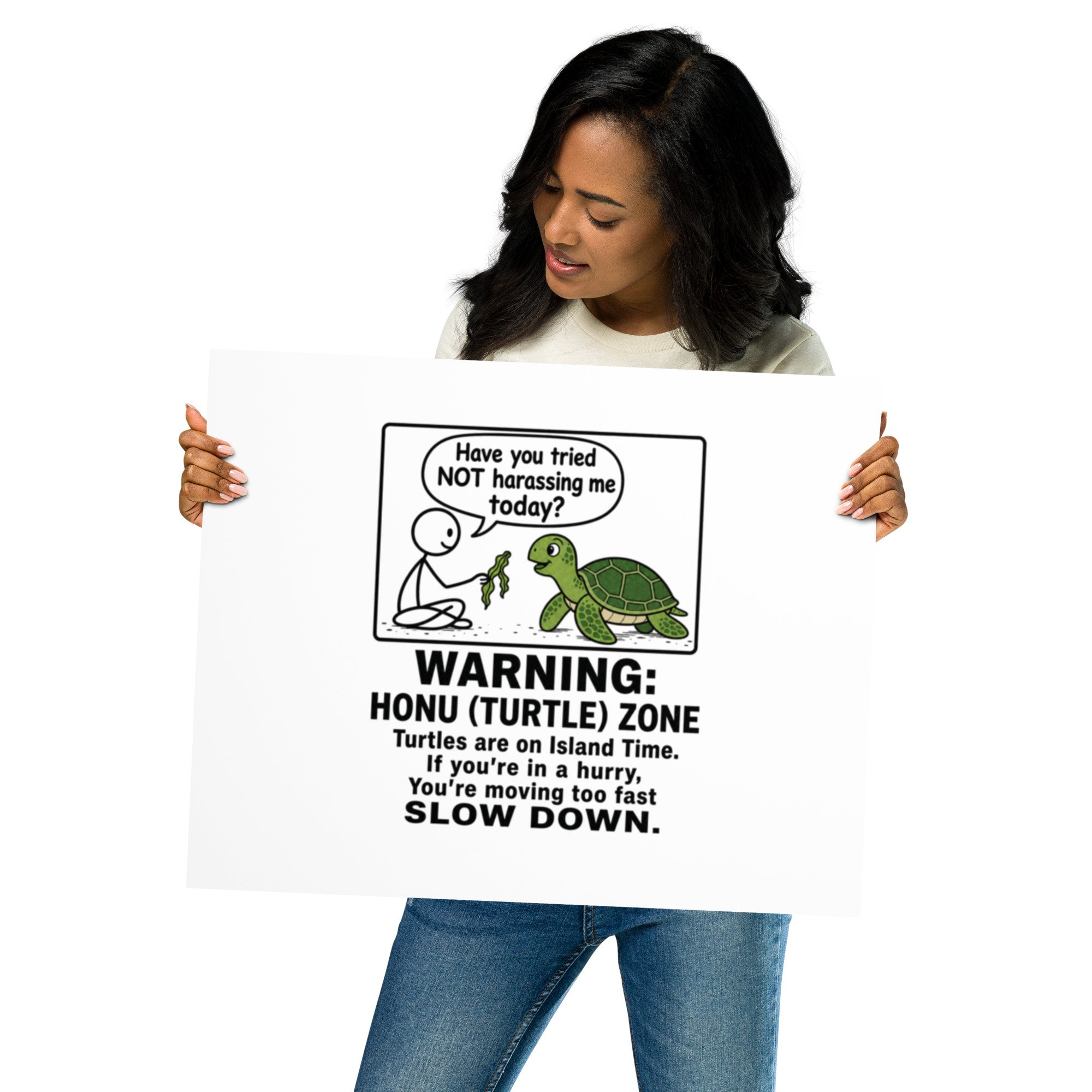 Warning: Honu (Turtle) Zone Matte Paper Poster