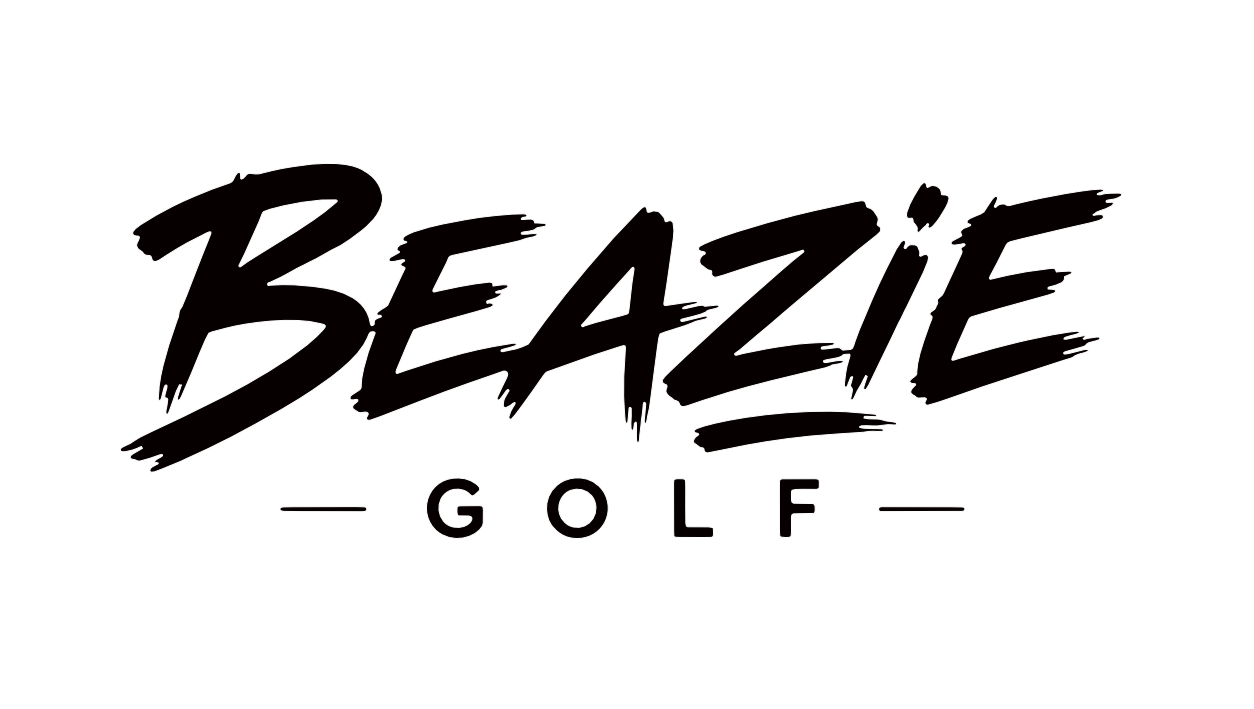 Black logo with the words "BEAZIE GOLF" in stylized font, all capital letters, with horizontal lines on each side of the word "GOLF."