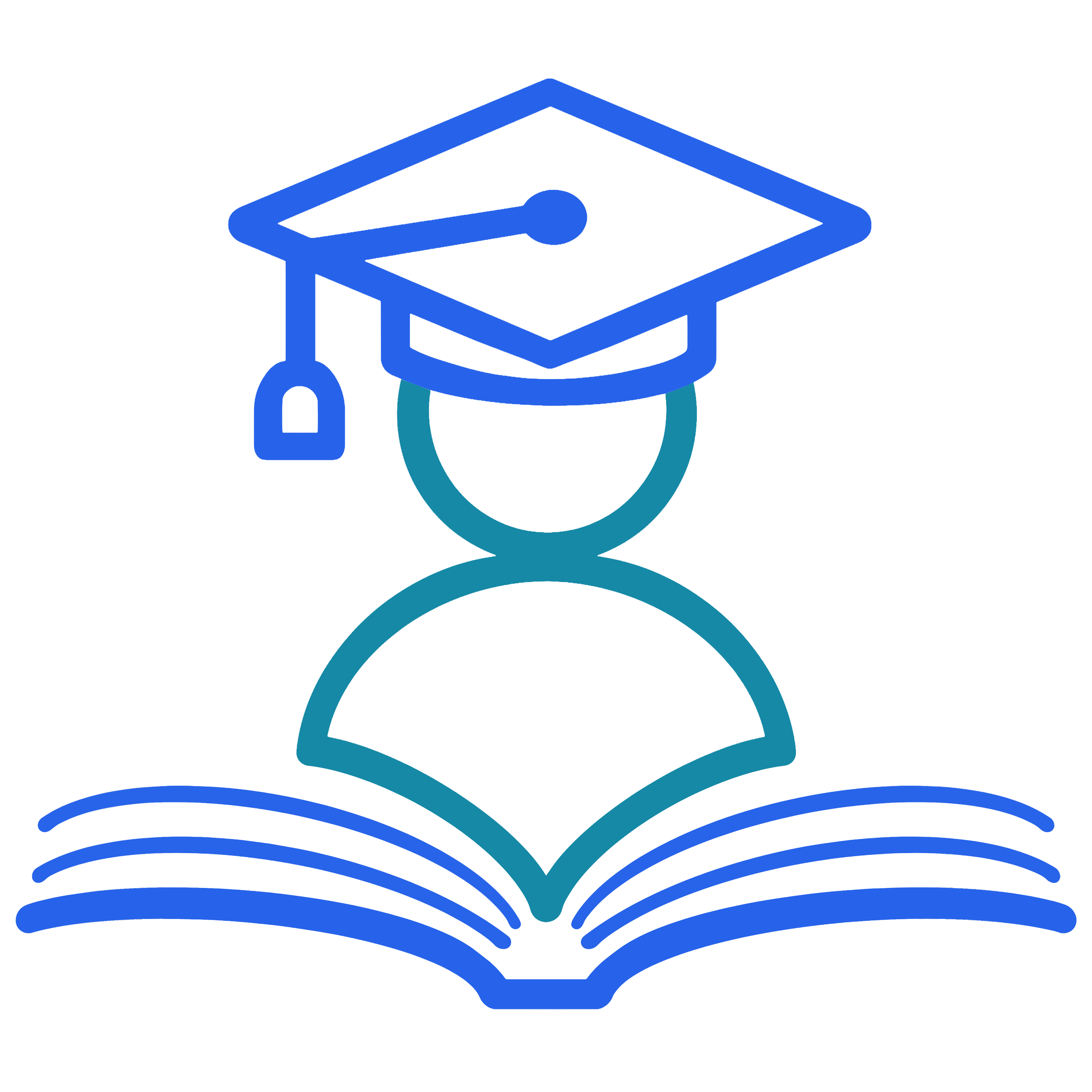 A stylized graphic of a graduation cap with a tassel, displayed in shades of blue and gray.