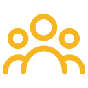 Group of six yellow circles arranged in a semi-circle with a small arc below, resembling a stylized lion's mane or a group of people under a rainbow.
