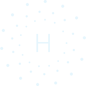 Letter H surrounded by white dots on a black background, resembling a starry night sky.