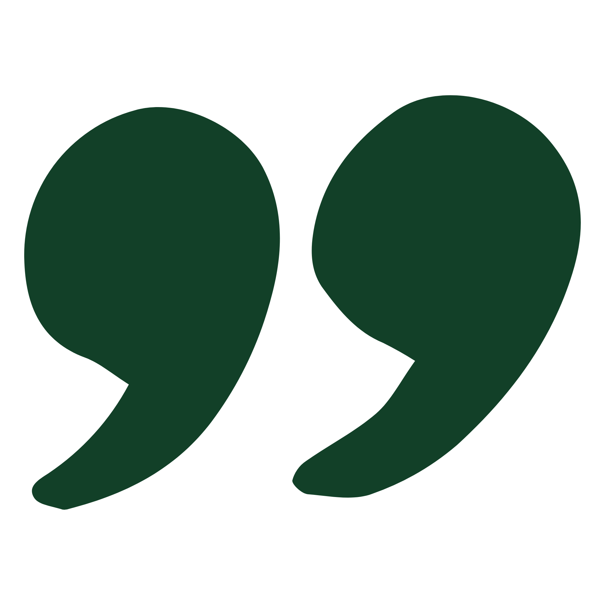 Close-up of a dark green, stylized apostrophe illustration