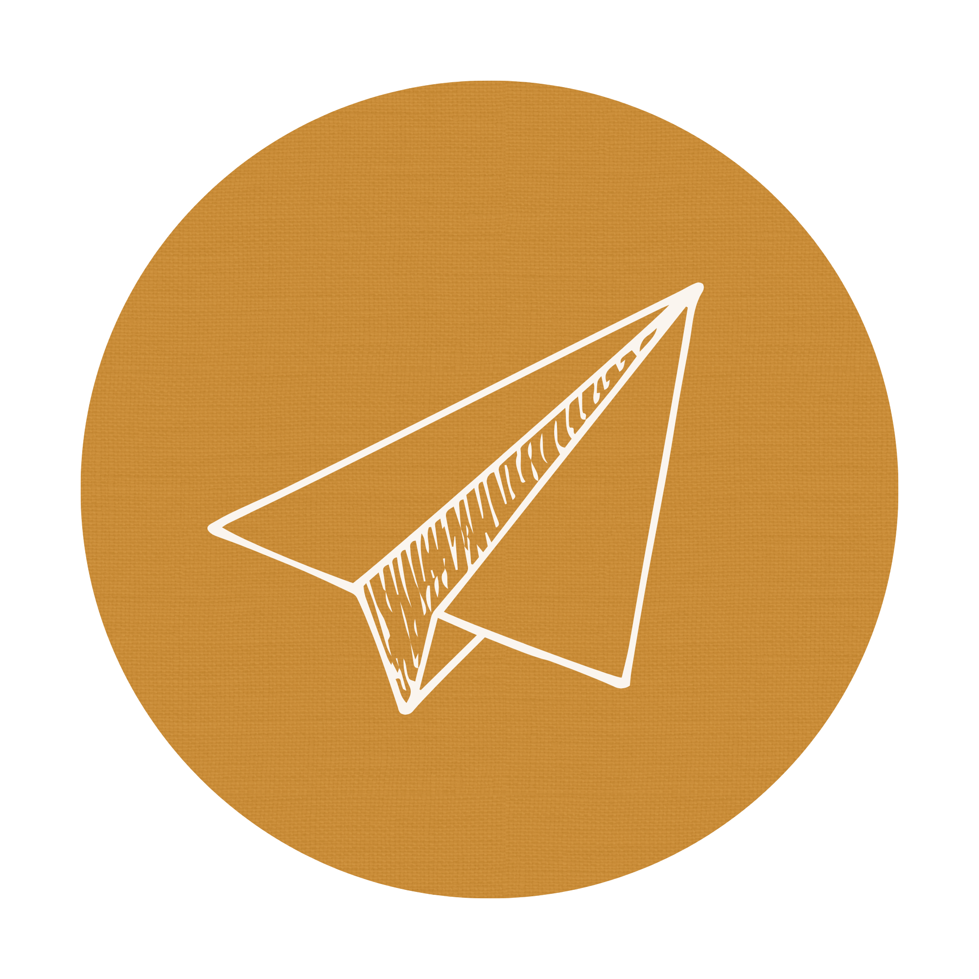 Illustration of a paper airplane in front of a large orange circle with a dark background.
